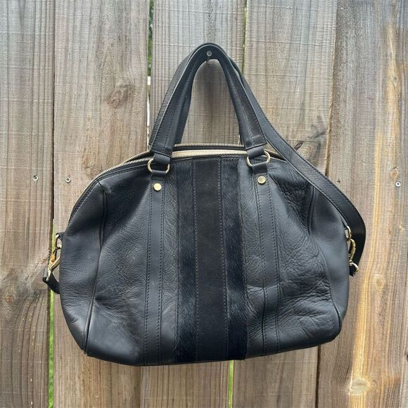 Mark & Graham Handbags - Mark & Graham Women's Black Leather Satchel Bag Large Gold Hardware